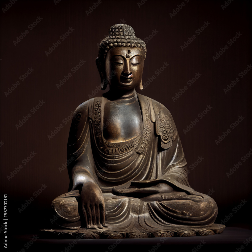 Buddha statue cast in bronze generative ai Stock Illustration Adobe