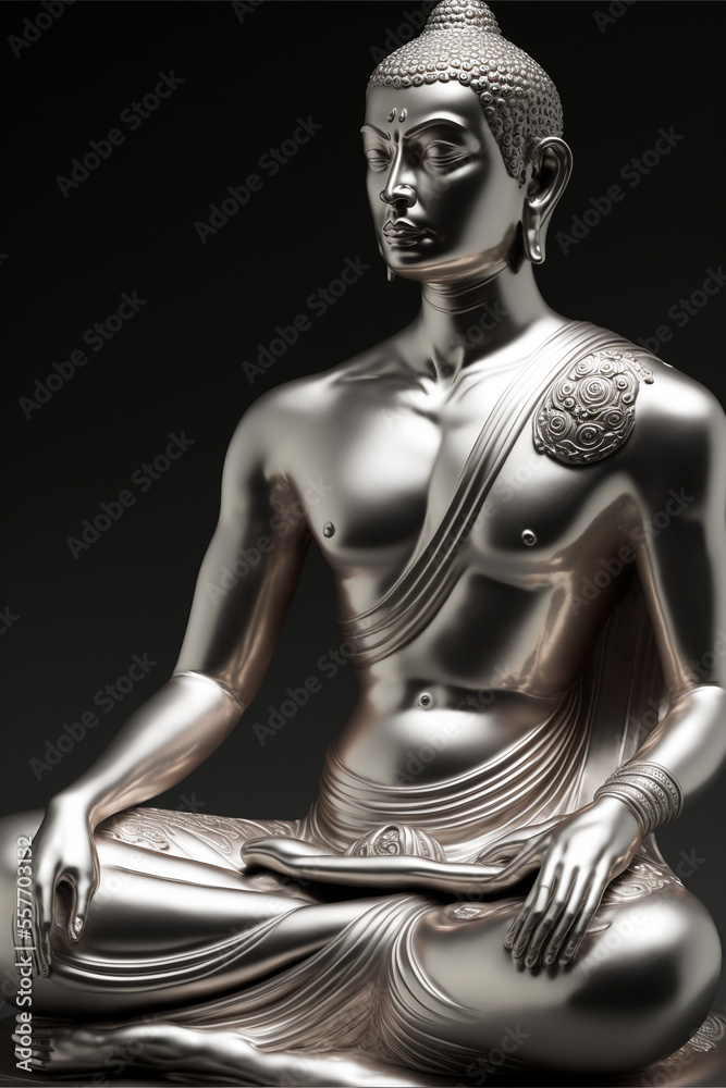 Buddha statue made of metal - generative ai Buddha statue made of metal - generative ai