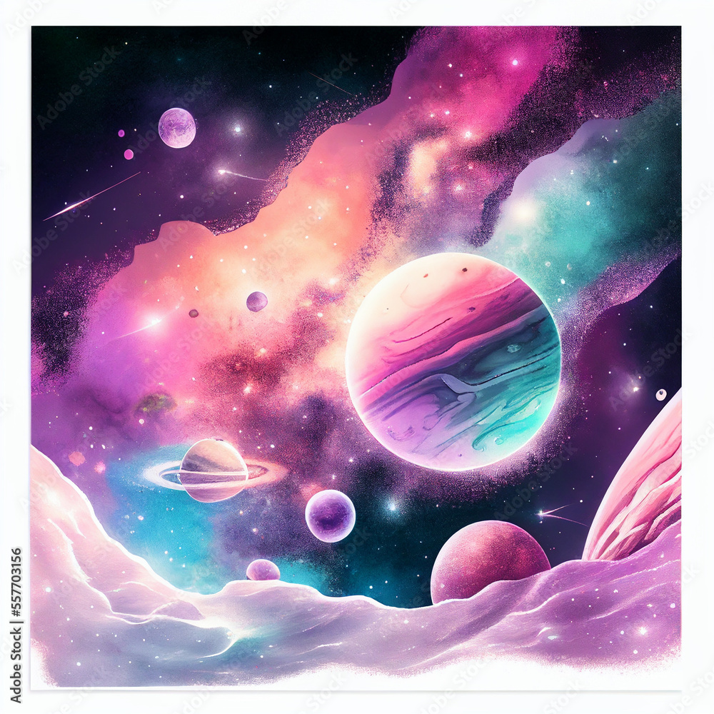 planet and space in synthwave - obrazy, fototapety, plakaty 