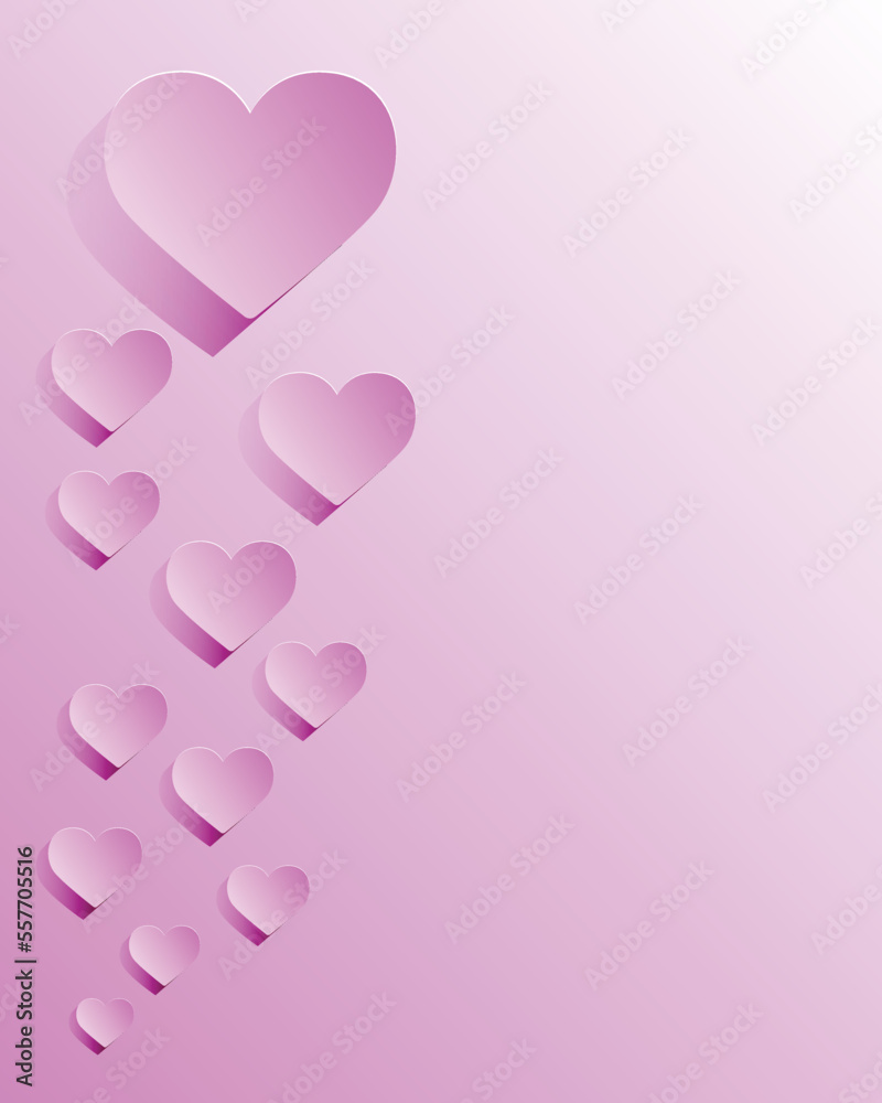 Hearts with shadown in pink and magenta gradient background