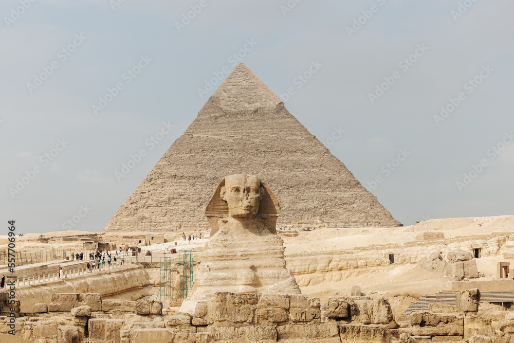 Great Sphinx of Giza in front of the Cheops pyramid Great Sphinx of Giza in front of the Cheops pyramid
