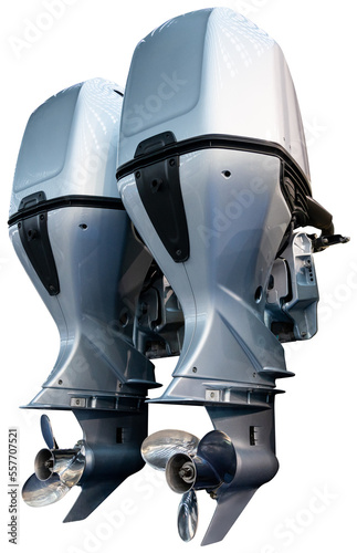 Two outboard motors for a speed boat isolated photo