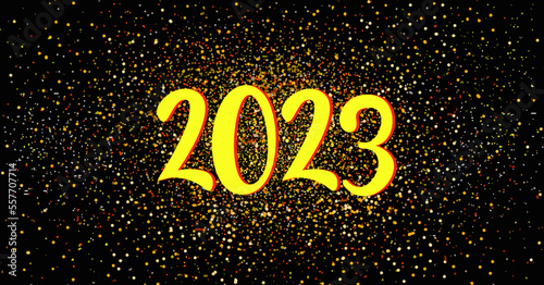  Golden glitters on a black background illustration with  message: 2023