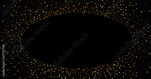  Golden glitters on a black background illustration with oval empty blank space for message