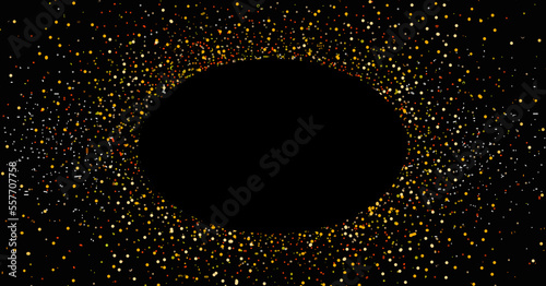  Golden glitters on a black background illustration with oval empty blank space for message