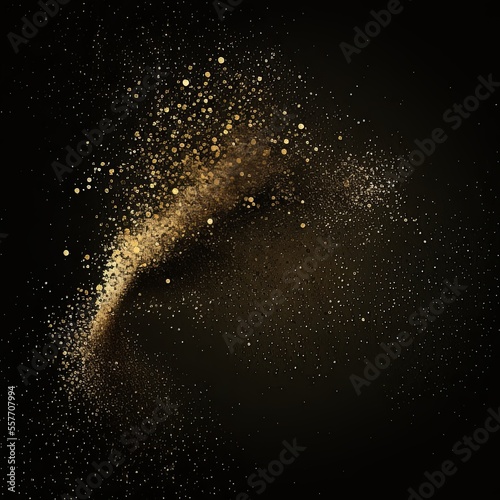 AI computer generated art of golden dust, abstract light background. Ideal for product placement