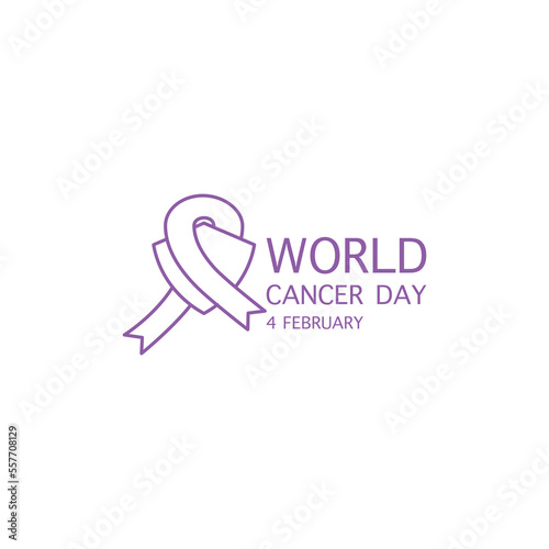 Violet ribbon, world cancer day, protect. Vector icon
