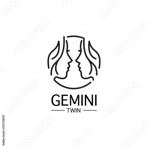 Twin girl, gemini inside circle line art style. Vector logo icon