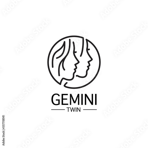 Twin girl, gemini inside circle line art style. Vector logo icon