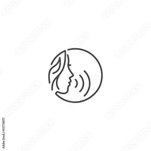 Women free speaking, voice recognition inside circle line art style. Vector logo icon
