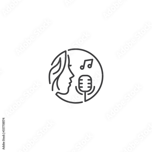 Singer Vocal Karaoke, singing women inside circle line art style. Vector logo icon