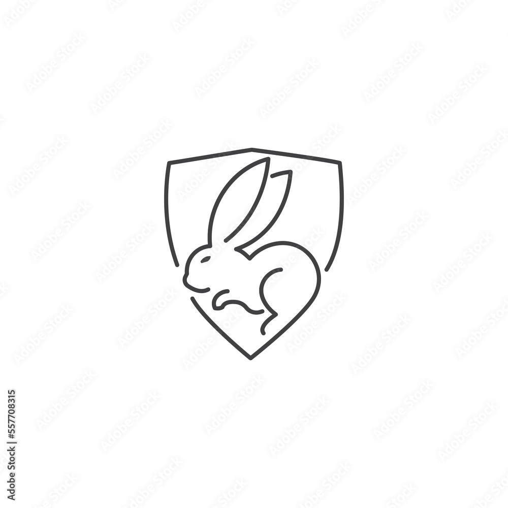 Rabbit shield, protect. Vector hand drawn logo icon Rabbit shield, protect. Vector hand drawn logo icon