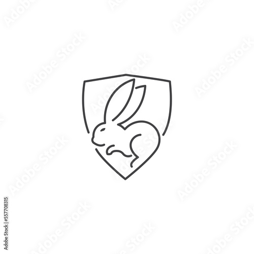 Rabbit shield, protect. Vector hand drawn logo icon