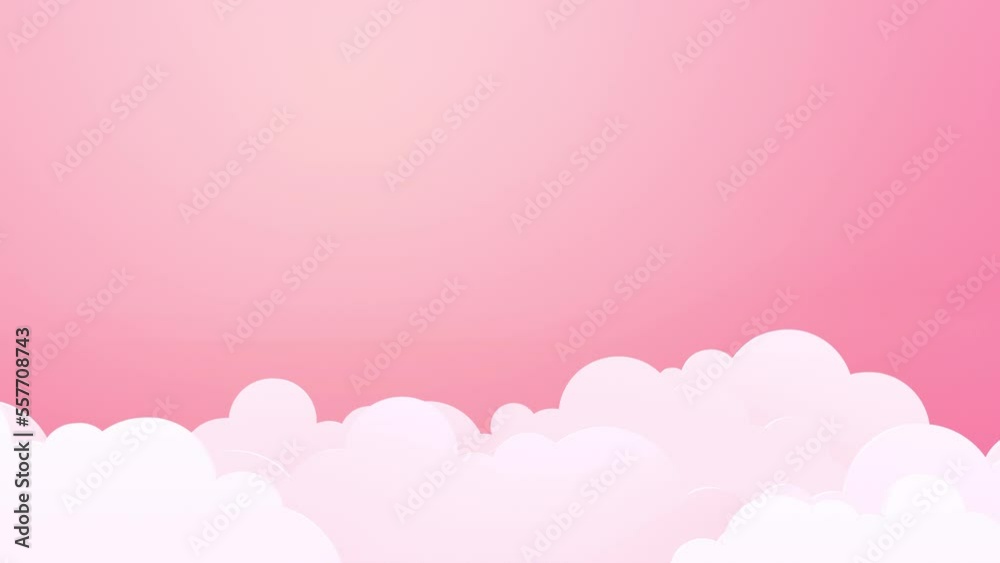 Clouds animation loop in cartoon style. Cream pink color background in 4K with big copy space for Valentine's Day, girl theme decoration or Design for phone app.