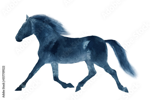 Watercolor art silhouette of a running horse on a transparent background