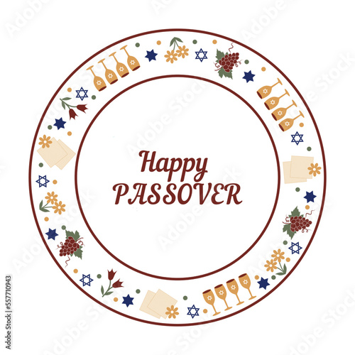Passover holiday seder plate set holiday symbols illustrations vector
