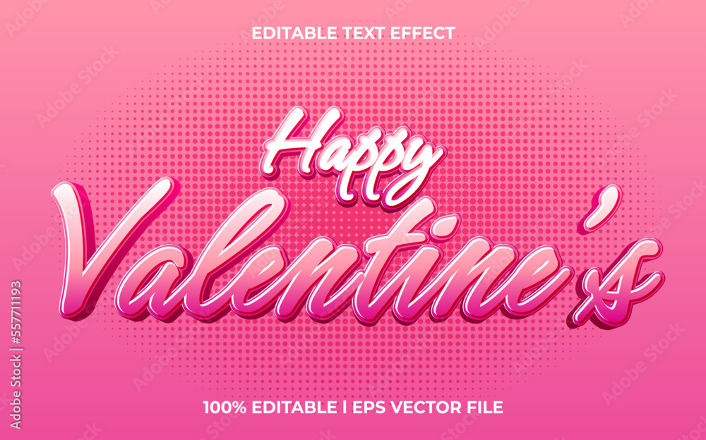 happy valentine editable text effect, lettering typography font style, pink 3d text for loves