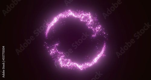 Abstract glowing looped circle made of purple lines of magical energy particles. Abstract background