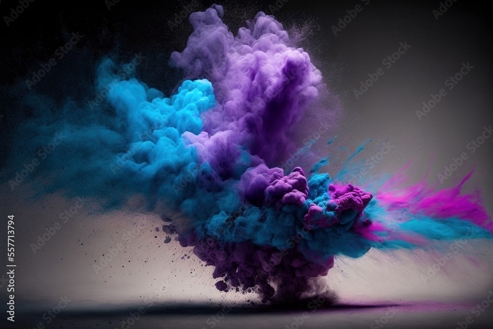 purple, blue and blue colour burst, smoky powder, color burst generative ai composite