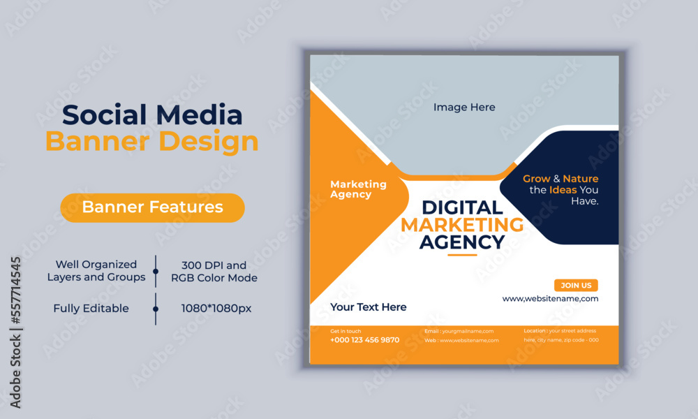Digital marketing agency social media post banner design vector template modern layout design