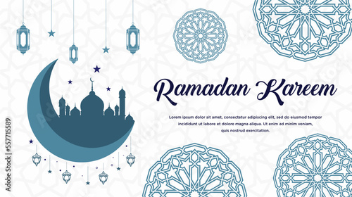 Ramadan kareem arabic islamic elegant white and golden luxury ornament background with arabic pattern and decorative ornament arch frame