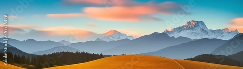 Sunset in a mountainous setting. Mountain with sunset in winter. © Concept Killer