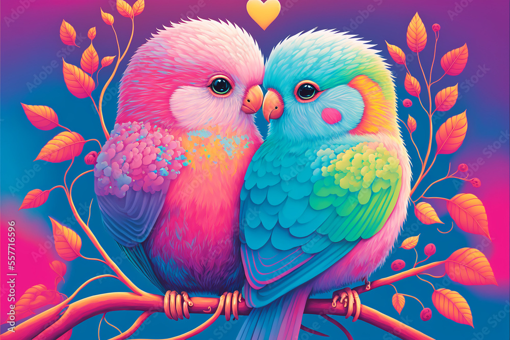 Fototapeta premium Colorful love bird, Generative Ai