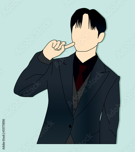 colored illustration of a handsome and charming male kpop idol posing on the stage