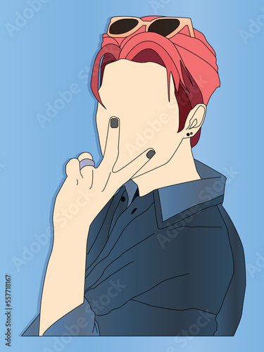 Fotografi colored illustration of a handsome and charming male kpop idol posing on the sta