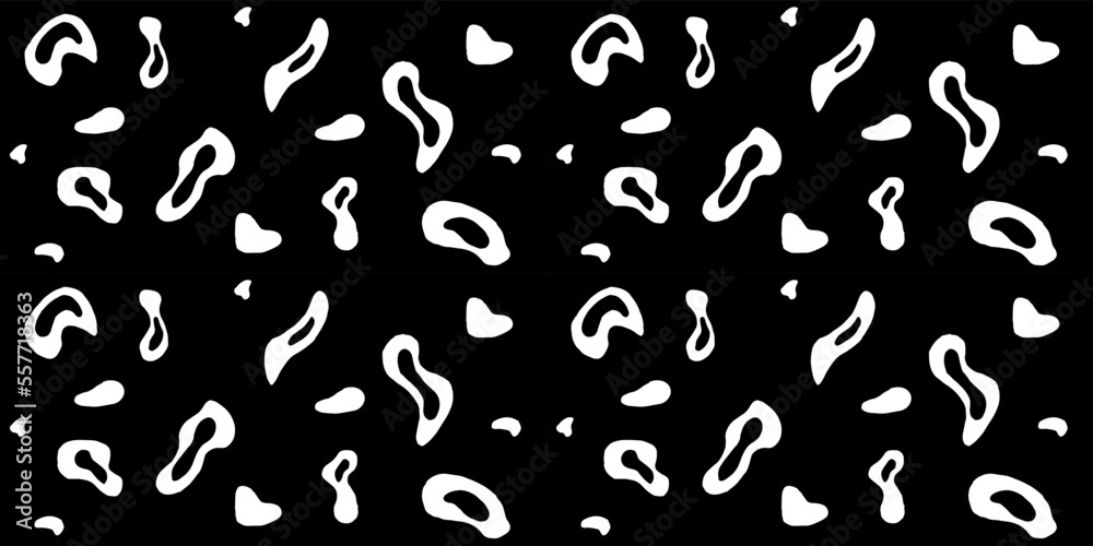 Abstract white shapes scattered on black background. Seamless pattern vector art. Abstract white shapes scattered on black background. Seamless pattern vector art.