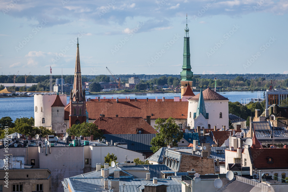 Rooftops and towers of old town Riga, Latvia