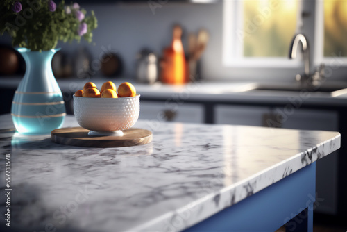 Marble Table in Modern Contemporary Kitchen - Generative AI