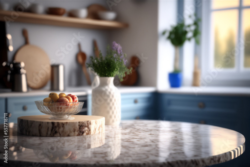 Marble Table in Modern Contemporary Kitchen - Generative AI