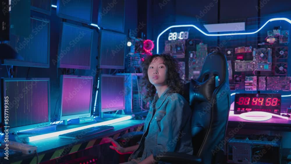 Woman programmer show skill in coding and interacting with technology Woman programmer show skill in coding and interacting with technology
