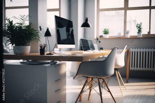 Modern Working Room at Home with Window Light - Generative AI