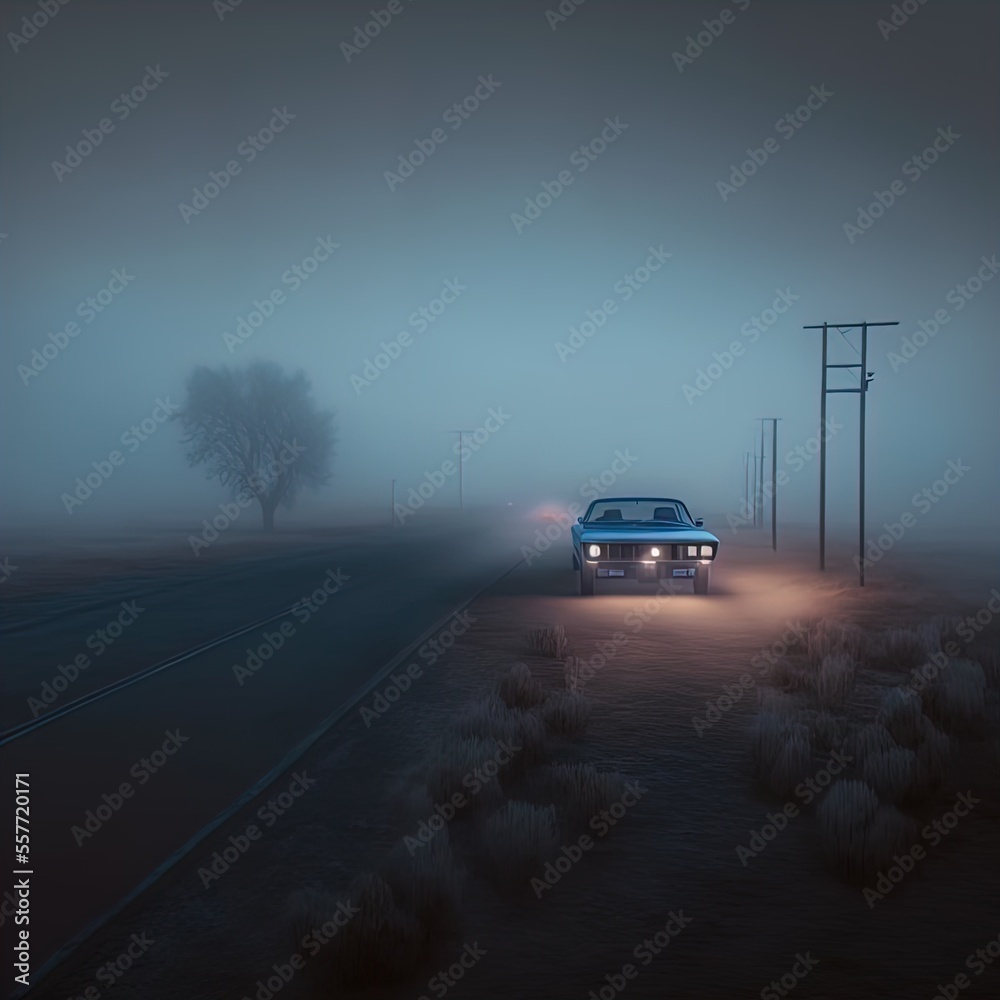 Fototapeta premium A mysterious car waits on a lonely road.