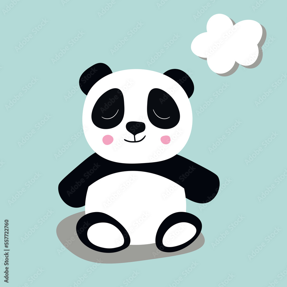 Cute panda baby isolated on color background. Funny asian animals. Card, postcards for kids. Little bear child smiling. Flat vector illustration for banner, card, wallpaper, poster Cute panda baby isolated on color background. Funny asian animals. Card, postcards for kids. Little bear child smiling. Flat vector illustration for banner, card, wallpaper, poster