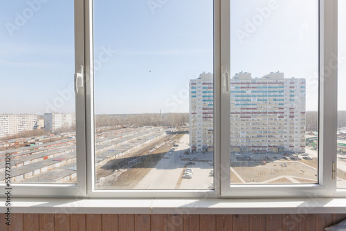 interior decoration of the interior of the balcony of a residential apartment. view from the balcony.