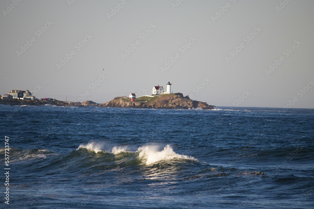 Nubble Light with the ocean waves