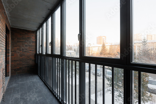 interior decoration of the interior of the balcony of a residential apartment. view from the balcony.