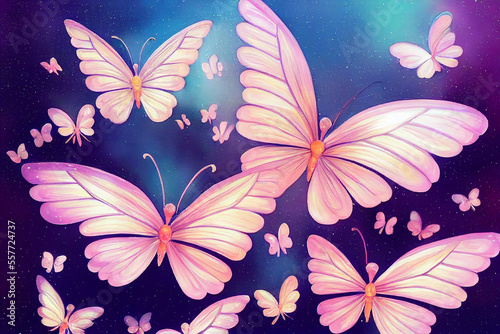 Cute Sparkling Butterflies, Whimsical, 3D Cartoon, oil painting © rufous
