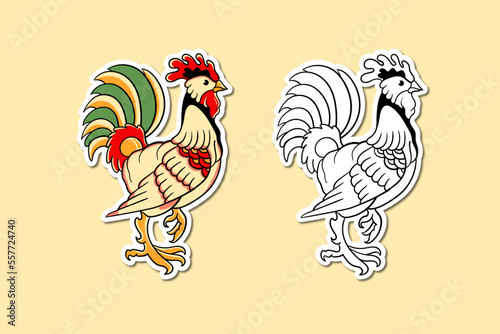Sticker illustration of a rooster old school vector design