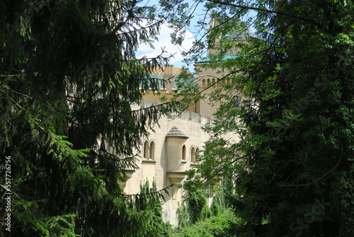 famous fairy tale castle bojnice in slovakia with sights and locations with nature in summer photo