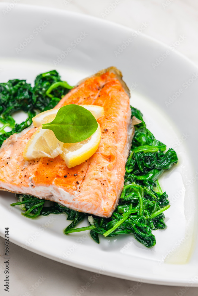 grilled salmon fillet with spinach leaves salad grilled salmon fillet with spinach leaves salad