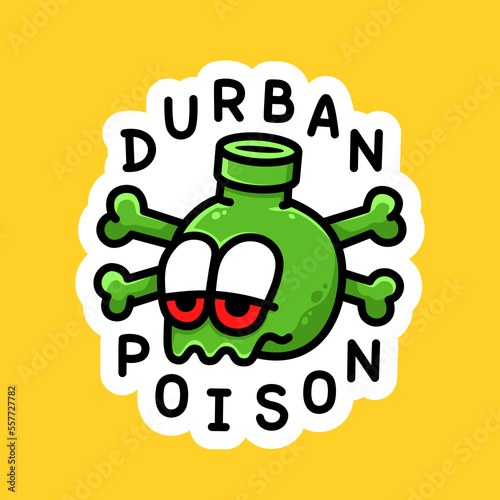 Durban Poison Cannabis Strain Sign Marijuana Package Sticker or T-shirt Design in Cartoon Graffiti Style Illustration.