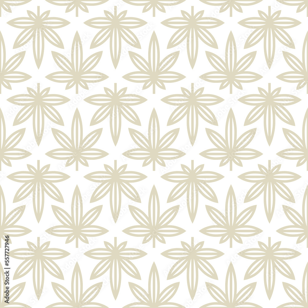 Cannabis Leaf Seamless Vector Ornament Pattern in Line Art Retro Wallpaper Style for Medical Marijuana Package Design Usage.