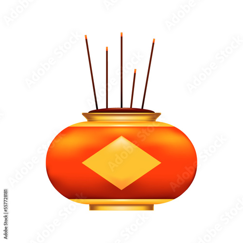 Incense stick in incense burner 3d realistic icon vector design for chinese new year or lunar festive