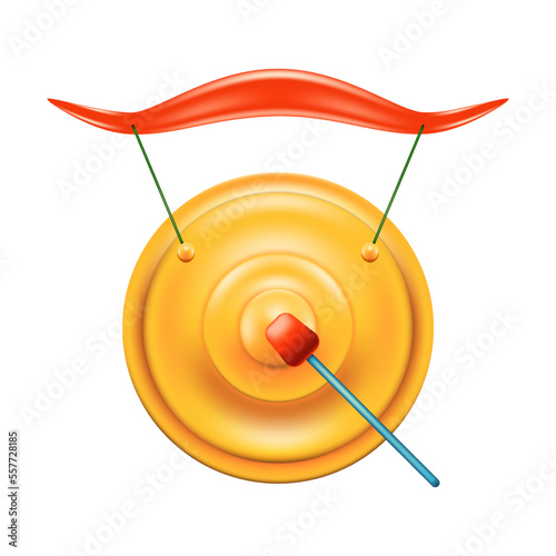 Metal gold gong icon design Golden boxing bell 3d realistic icon vector background illustration set for lunar year festive