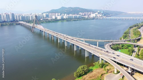 Wallpaper Mural [korea drone footage] seoul city landscape, Jamsil Railway Bridge, Olympic Highway Torontodigital.ca