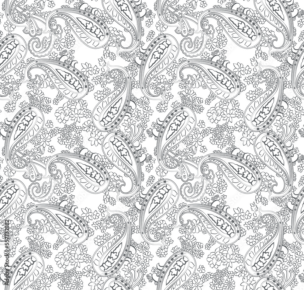 Fototapeta premium Abstract allover paisley line art luxury seamless pattern